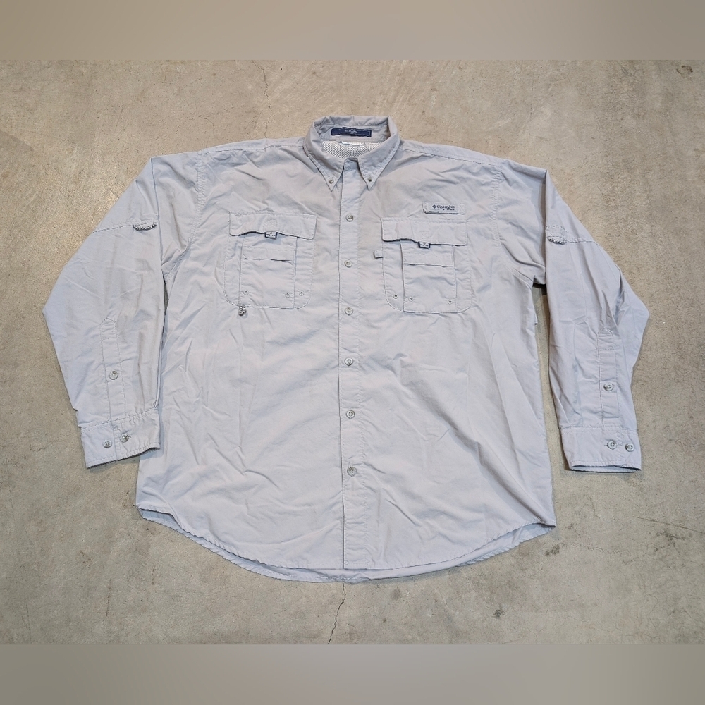 Columbia PFG Bahama Fishing Shirt Men's M Gray Button Down Long Sleeve Roll Up